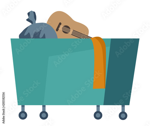 garbage can, dustbin, rubbish-bin. cartoon style vector illustration isolated on white background.