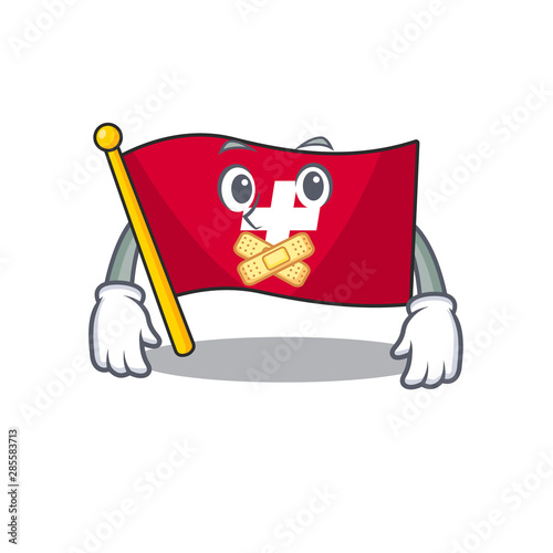 Silent switzerland flag sticks to cartoon wall