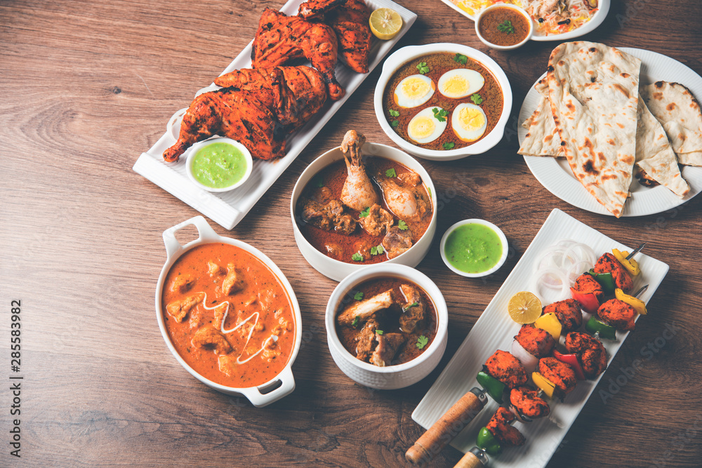 Assorted Indian Non Vegetarian food recipe served in a group. Includes