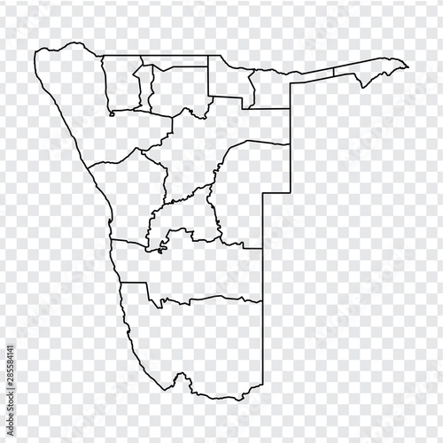 Blank map Republic of Namibia. High quality map of Namibia with provinces on transparent background for your web site design, logo, app, UI. Stock vector. EPS10. 