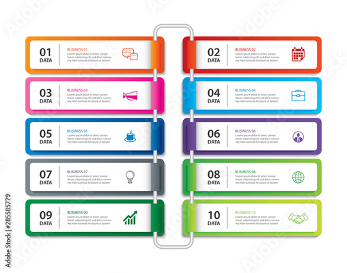 Infographics tab paper index with 10 data template. Vector illustration abstract background. Can be used for workflow layout, business step, banner, web design.