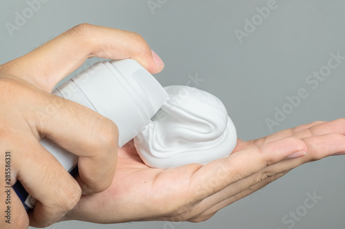 Men use shaving cream on the palm.