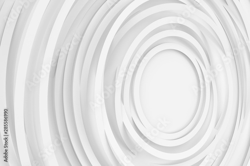 Digital light background of many white rotating rings and forming a frame in the center 3D illustration