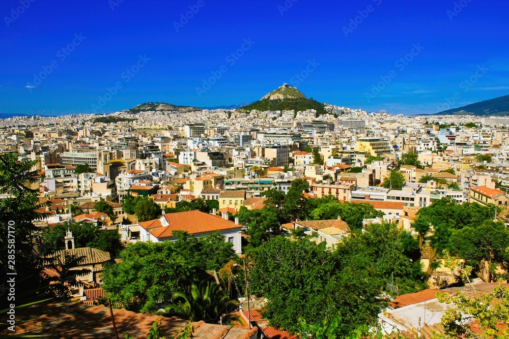 Fototapeta premium View of Athens city, Greece, with Lycabettus hill in the background.