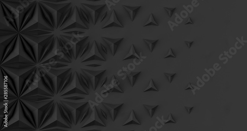Triangular abstract geometric dark background of triangular volumetric elements of different random size. 3D illustration