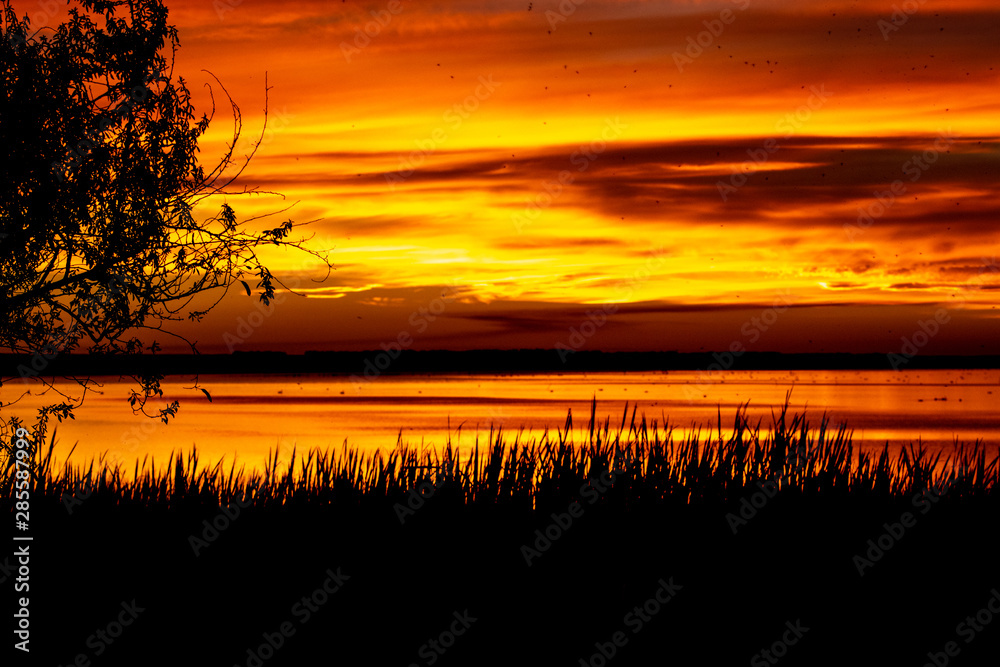 sunset over lake sunset over lake