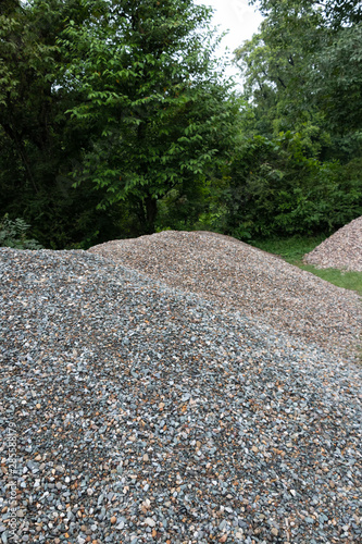 Stone aggregate, Stack of Gray Gravel, Coarse Loose Stones.