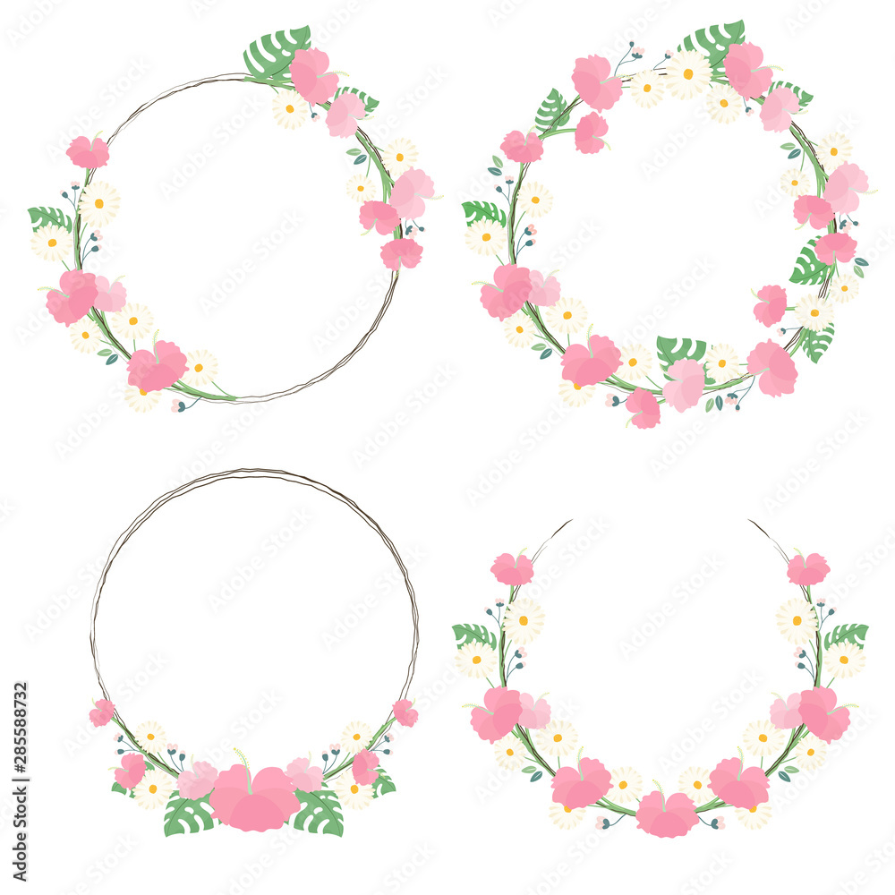 hibiscus blossom flower wreath frame collection for summer