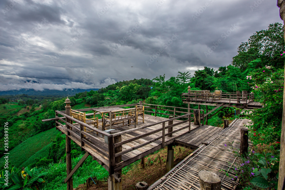 The View Kiew Muang-Nan: 11 August 2019, the atmosphere in the coffee shop on Loi Fah Road, there are tourists to stop while traveling, in the area of Bo Kluea District, Nan Province, Thailand The View Kiew Muang-Nan: 11 August 2019, the atmosphere in the coffee shop on Loi Fah Road, there are tourists to stop while traveling, in the area of Bo Kluea District, Nan Province, Thailand