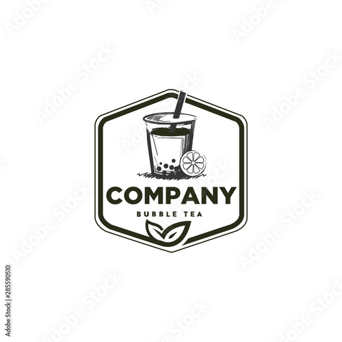bubble tea vintage drawn logo design
