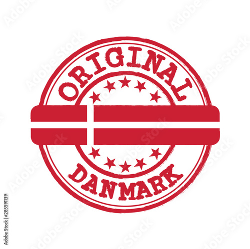 Vector Stamp of Original logo with text Danmark and Tying in the middle with Denmark Flag. photo