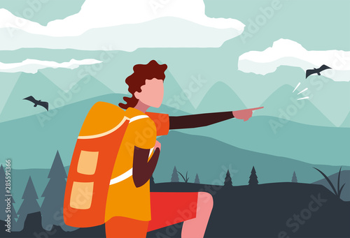 man with backpack hiking wanderlust