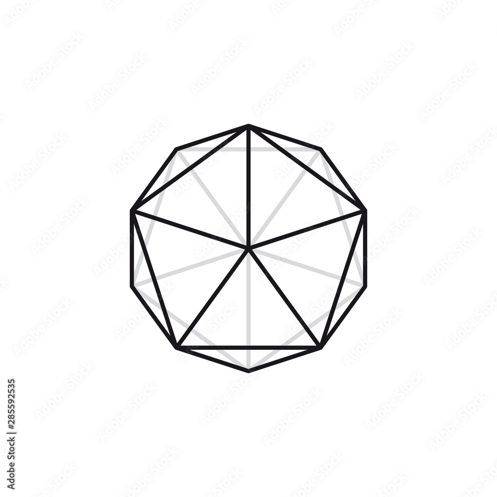 Vector geometric black line polygon. icosahedron. Isolated on white background.