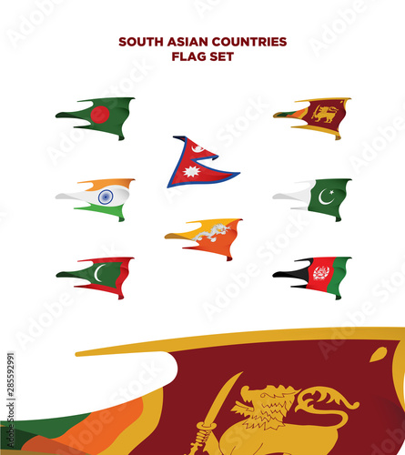 South asian countries 3d wavy flag set collection