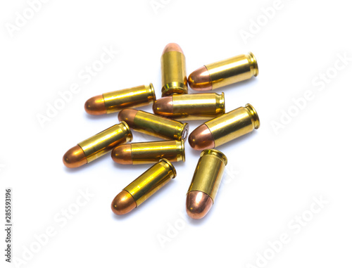 cartridges of .45 ACP pistols ammo isolated