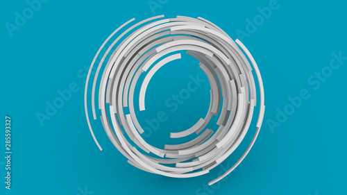 3D rendering, white abstract round shape on blue background. Colorful backdrop.