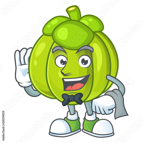 Waiter green pumpkin ripe on a white background