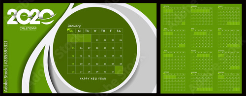Happy new year 2020 Calendar - New Year Holiday design elements for holiday cards