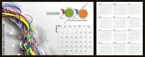 Happy new year 2020 Calendar - New Year Holiday design elements for holiday cards