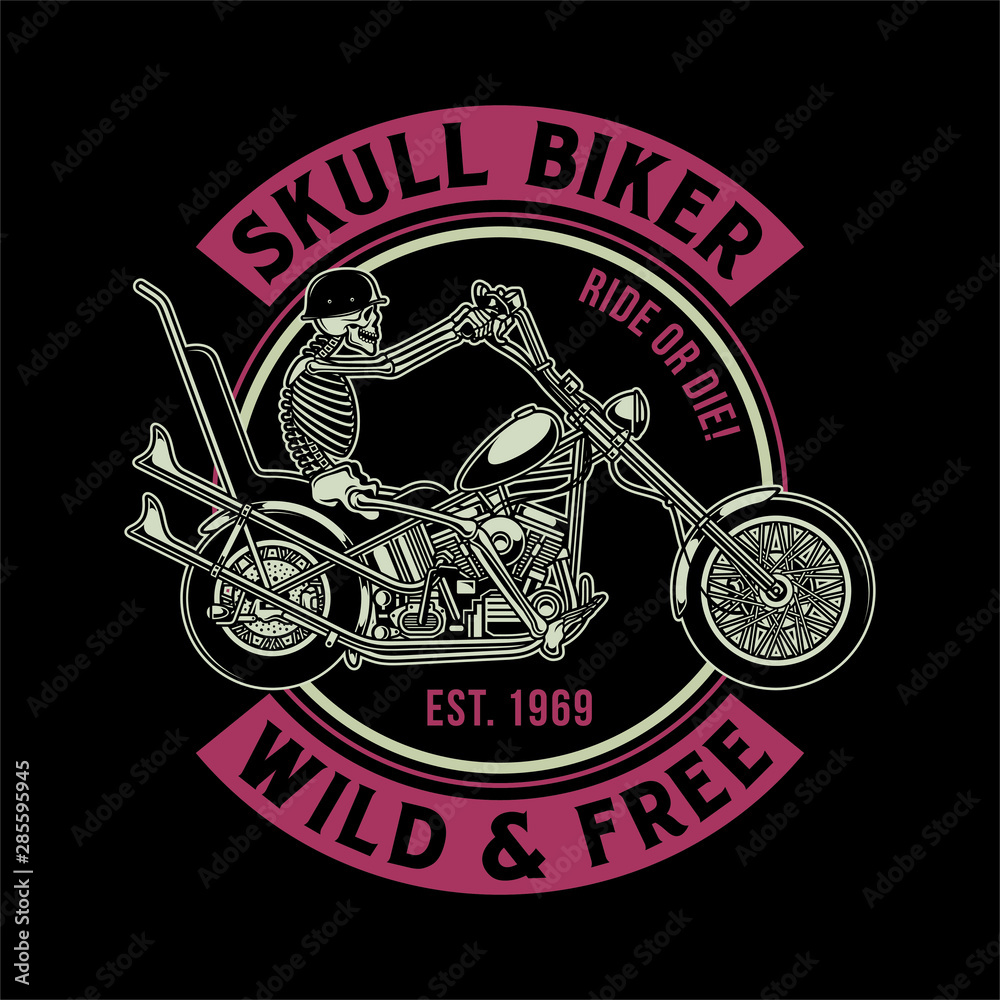 Fotografie Vintage Skull Biker Vector Illustration