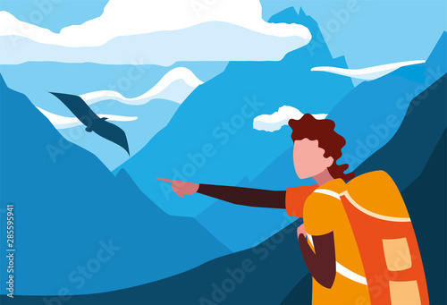 man with backpack hiking wanderlust