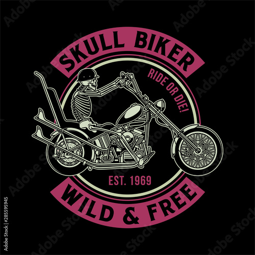 Vintage Skull Biker Vector Illustration