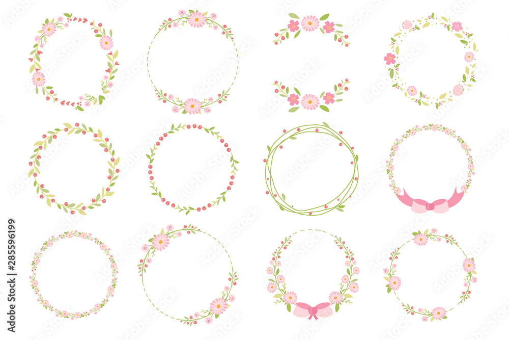 pink pastel daisy spring wreath doodle flat style collection pink pastel daisy spring wreath doodle flat style collection
