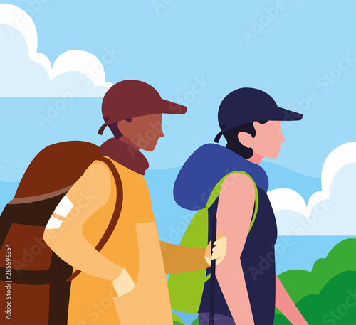 men with backpack hiking wanderlust