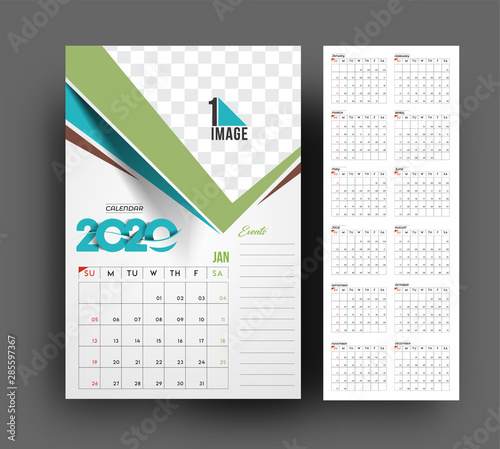 Happy new year 2020 Calendar - New Year Holiday design elements for holiday cards