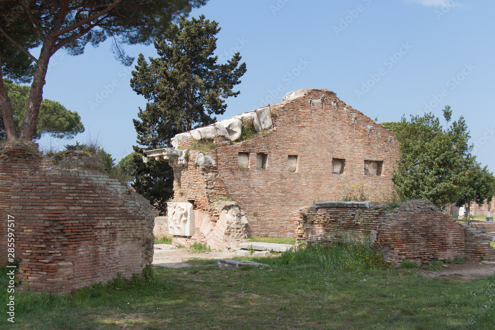 Rome and August Temple in The Ancient Roman Port of Ostia Antica, Province of Rome, Lazio, Italy.