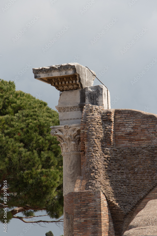Rome and August Temple detail in The Ancient Roman Port of Ostia Antica, Province of Rome, Lazio, Italy.