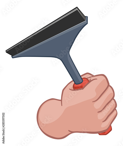 A window or car wash cleaner cartoon hand in a fist holding a squeegee cleaning tool