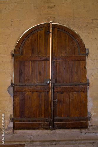 Old wooden church door, medieval building