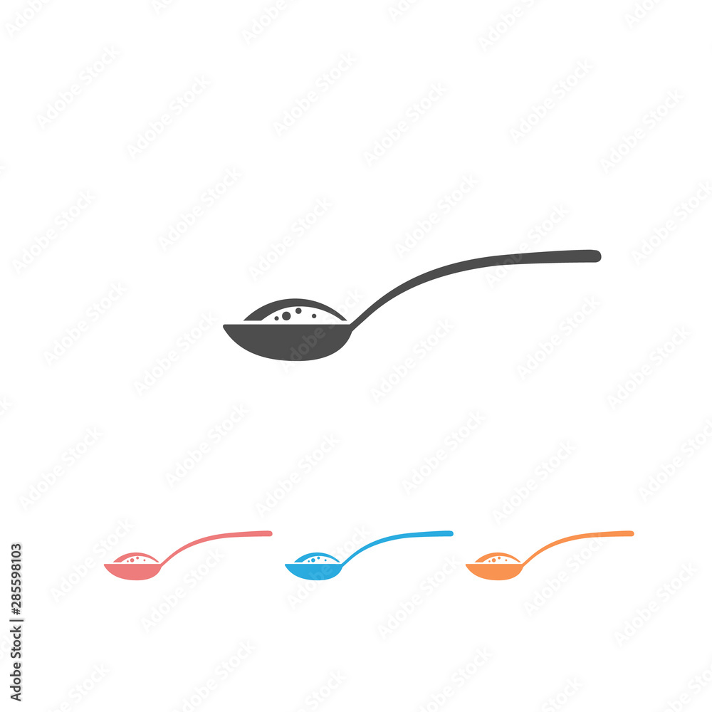 Spoon with sugar, salt, flour or other ingredient set icon. Spoon with sugar, salt, flour or other ingredient set icon.