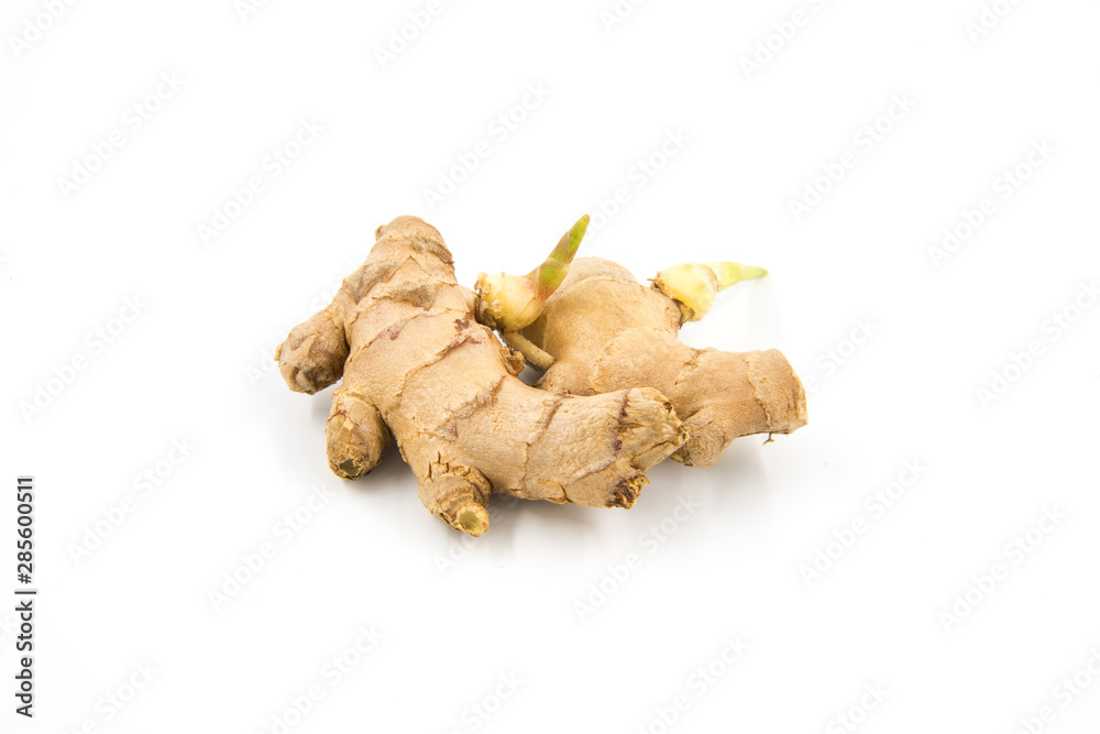 Fresh sprouted ginger isolated on white background
