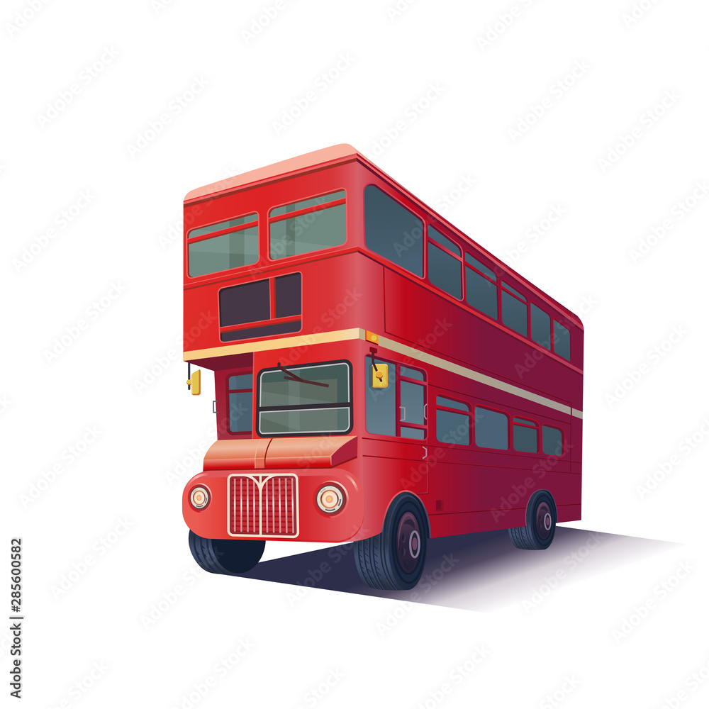  A red London bus. Cartoon vector illustration. - obrazy, fototapety, plakaty 