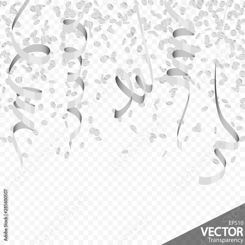silver confetti and streamers party background