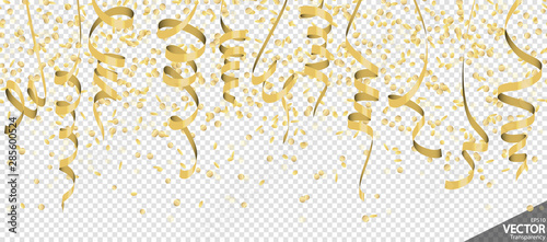 golden confetti and streamers party background