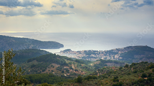 Aerial Panoramic View Of Soller Majorca Spain On A Cloudy Day