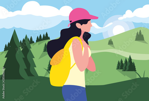 woman with backpack hiking wanderlust