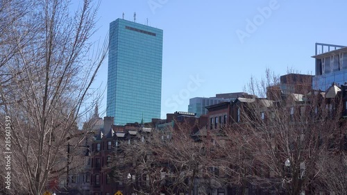 Establishing shot of apartments and streets in downtown Boston, Massachusetts. photo