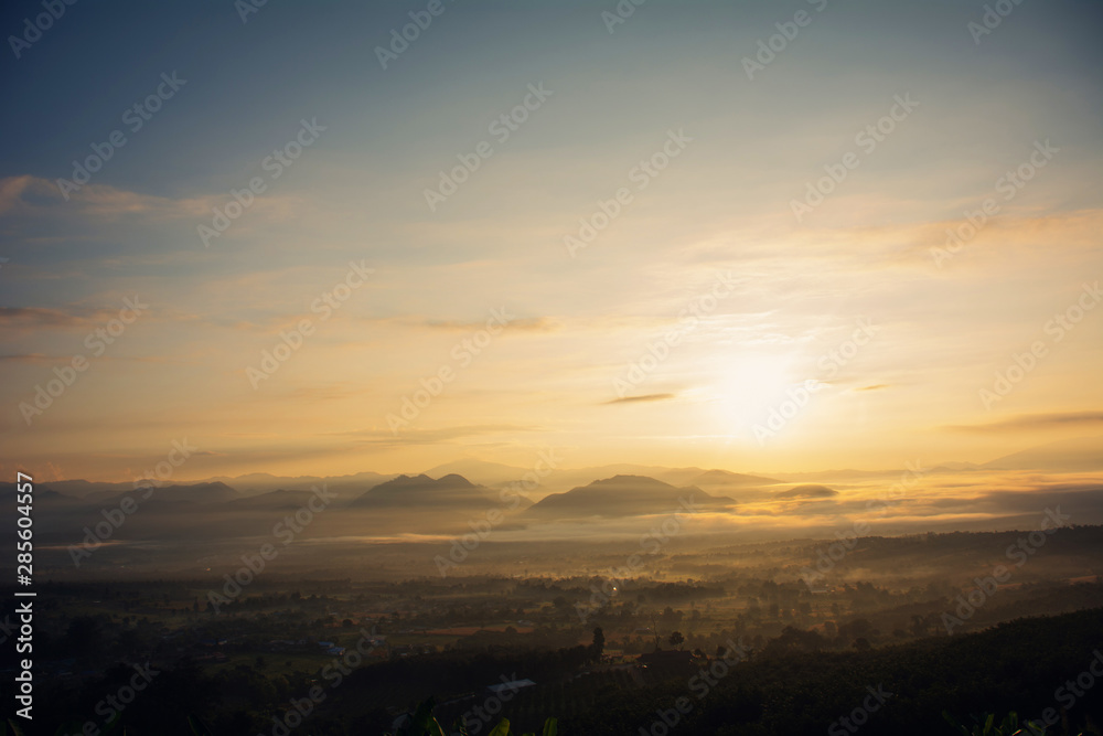 Sea of mist and sunrise at yun lai view point  pai   mae hong son  Thailand