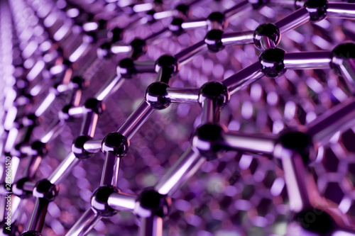 Graphene molecular nano technology structure on a purple-pink background - 3d rendering photo