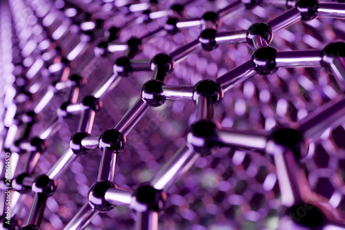 Graphene molecular nano technology structure on a purple-pink background - 3d rendering