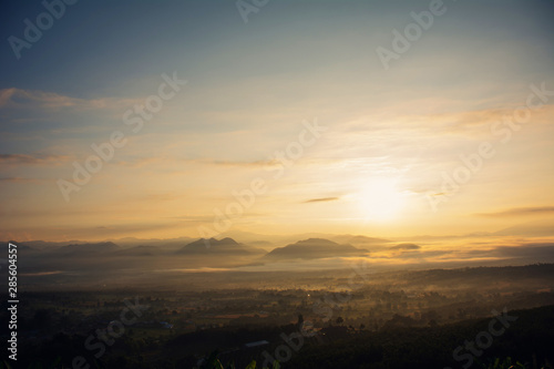 Sea of mist and sunrise at yun lai view point pai mae hong son Thailand
