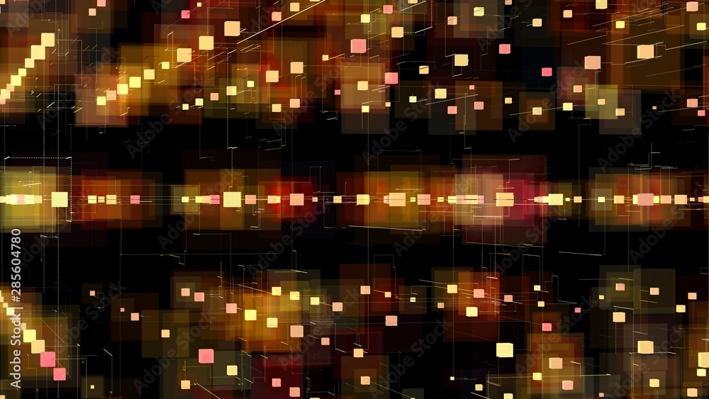Obraz premium 3d Illustration,3D rendering, abstract geometric background, Line and Bokeh is blue and red colour, architectural design chart, Big Data connection and technology
