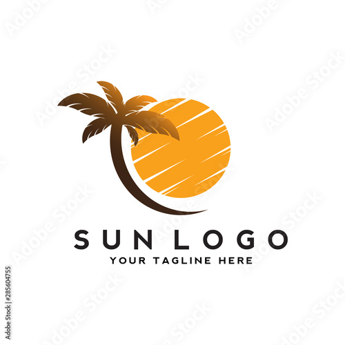 sun logo design on the horizon or summer icon or symbol