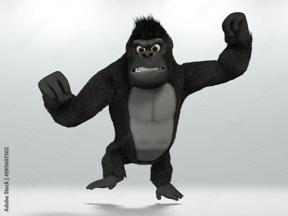 gorilla, angry jump wild hairy mammal animal . 3D Illustration