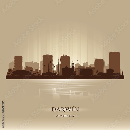 Darwin Australia city skyline vector silhouette