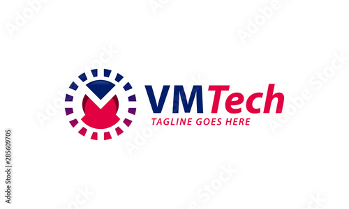 Concept logos template vector for Initial letter VM, logo with letter combination logo. digital technology, digital publishers, digital companies.